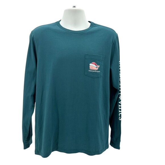 Vineyard Vines Merry Christmas Santa Whale Logo Pocket T-Shirt Mens Medium - Picture 3 of 6